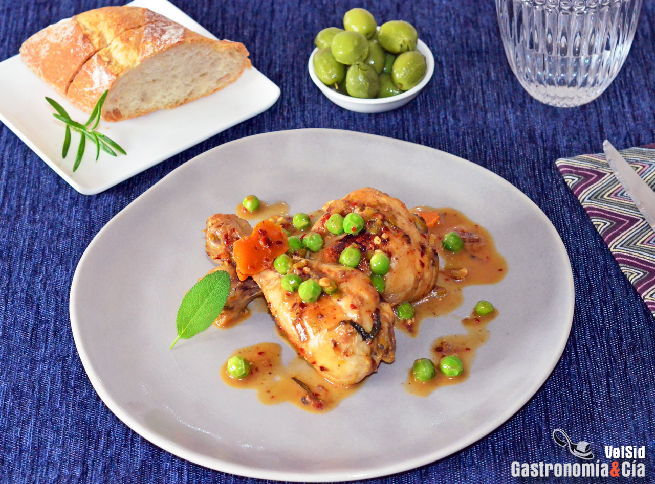 Pollo a la cazuela en su jugo, con aroma de naranja, sa