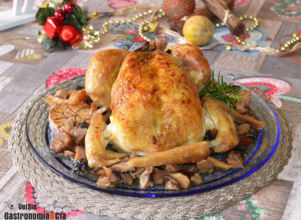 Pollo al horno con boletus y chirivía