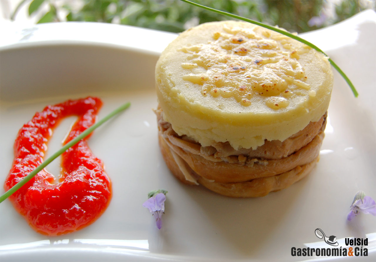 Pollo confitado con parmentier gratinado