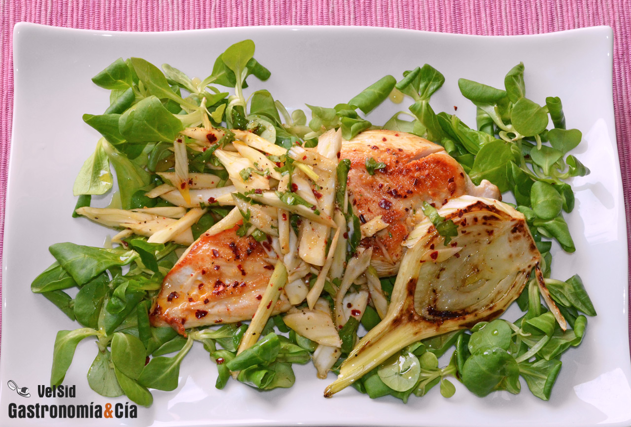 Pechuga de pollo con ensalada de hinojo, una receta lig