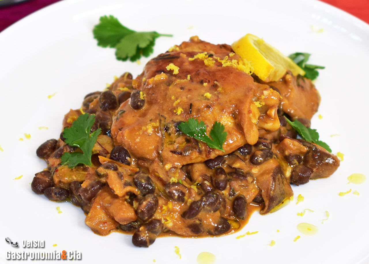 Pollo con shiitake y fríjoles