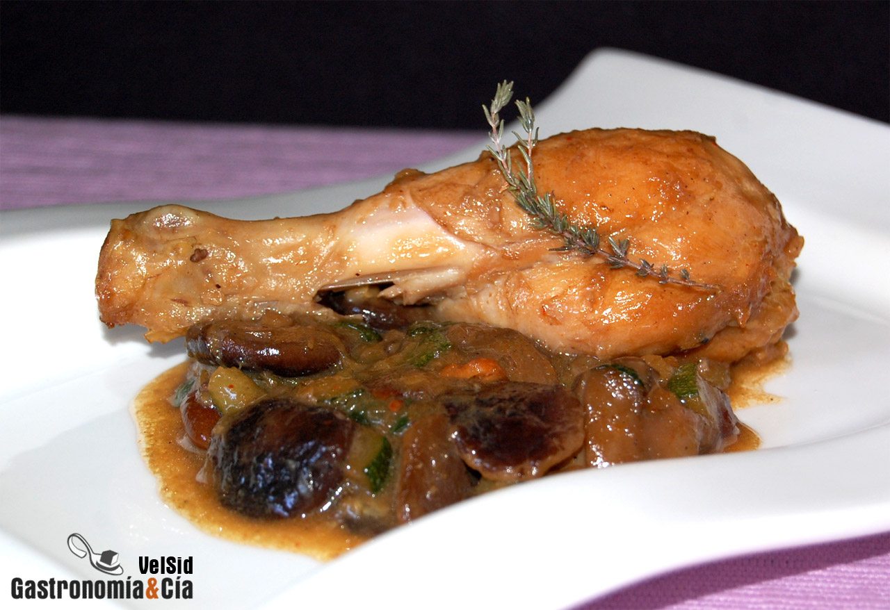 Pollo guisado con setas