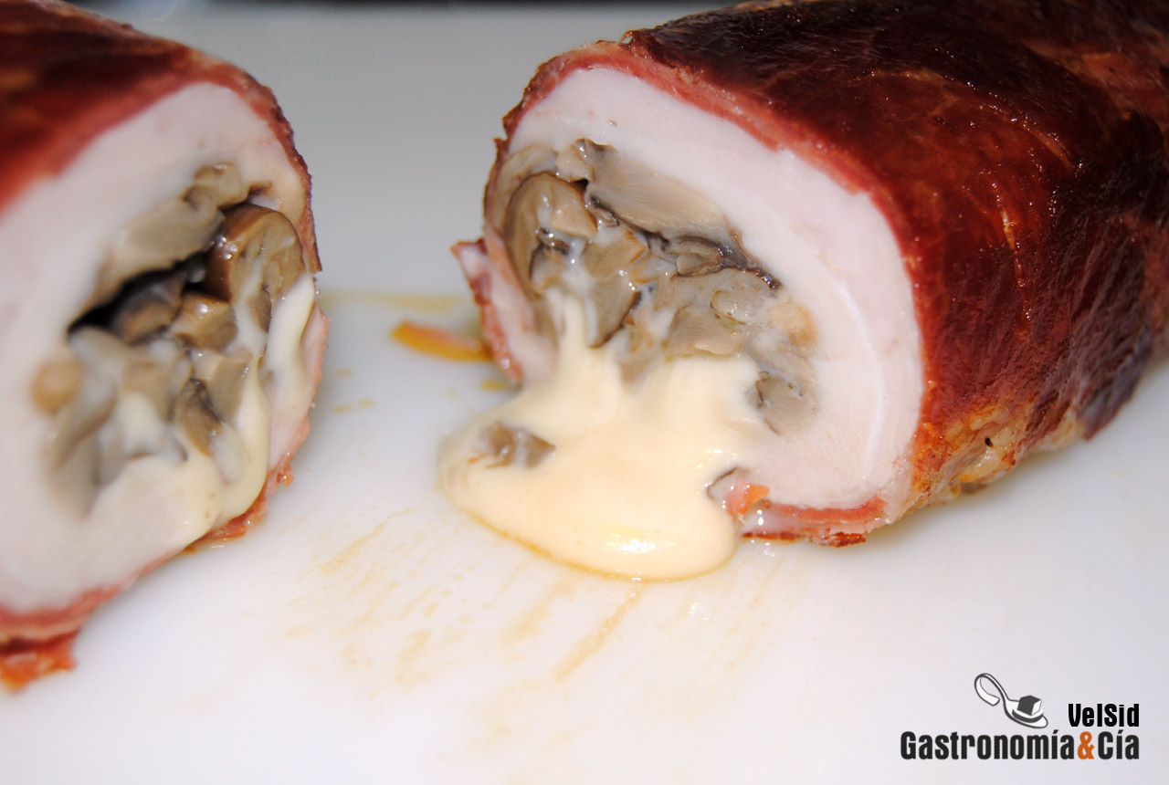 Pollo relleno de setas y queso ahumado