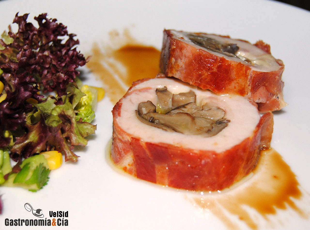 Pollo relleno de setas y queso ahumado