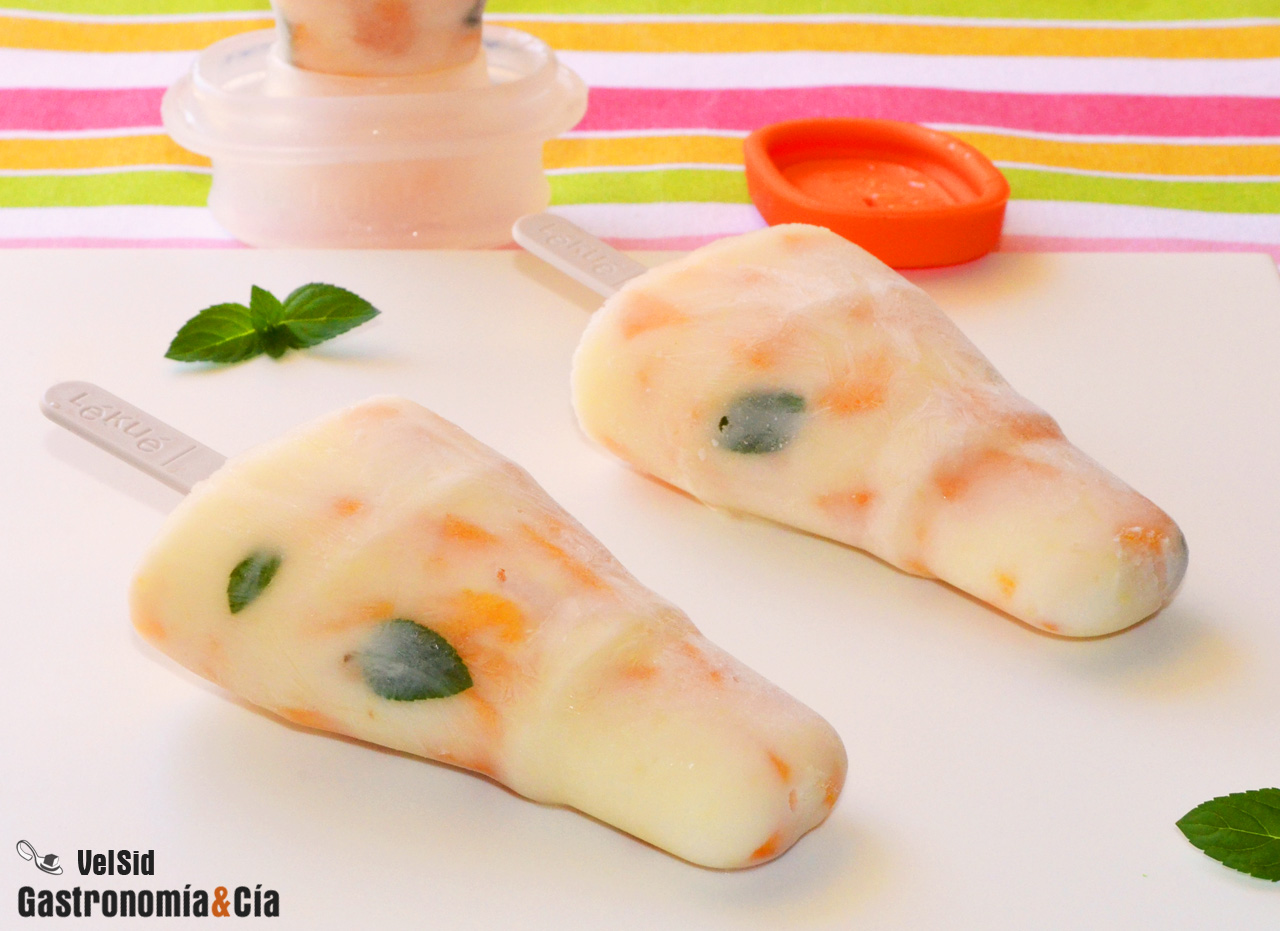 Helados de yogur, melocotón y jengibre