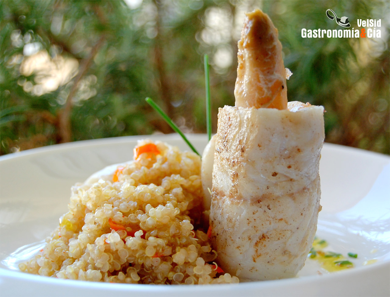 Paupiettes de merluza con espárragos y quinoa vainillad