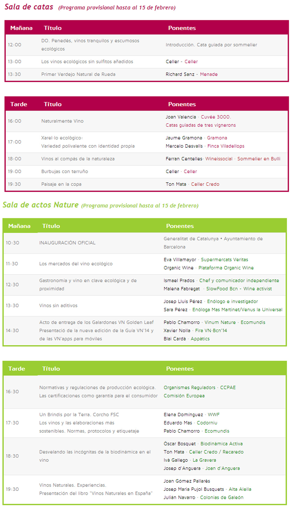 Feria Internacional Vinum Nature 2014. Programa
