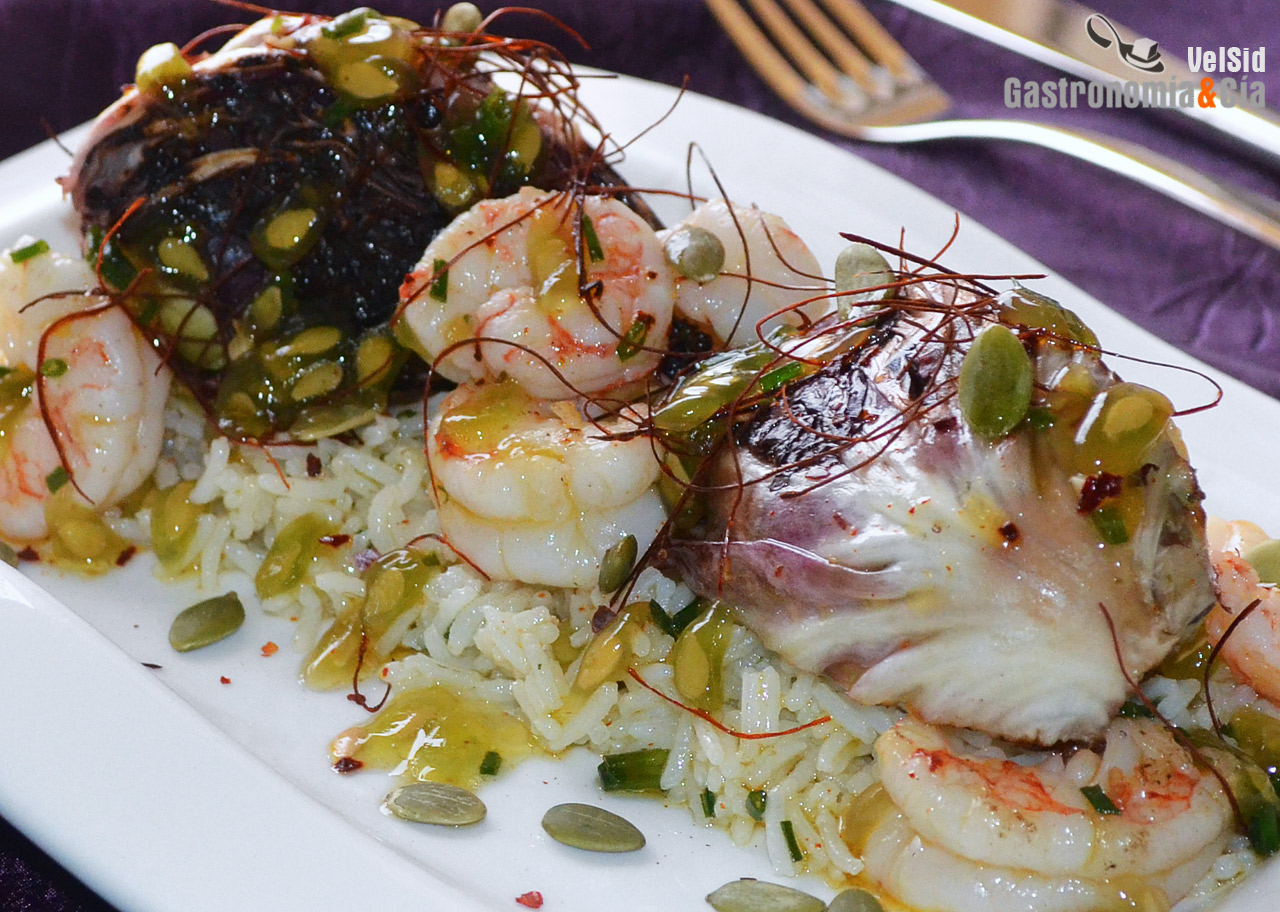Achicoria roja a la parrilla con gambas y vinagreta de 