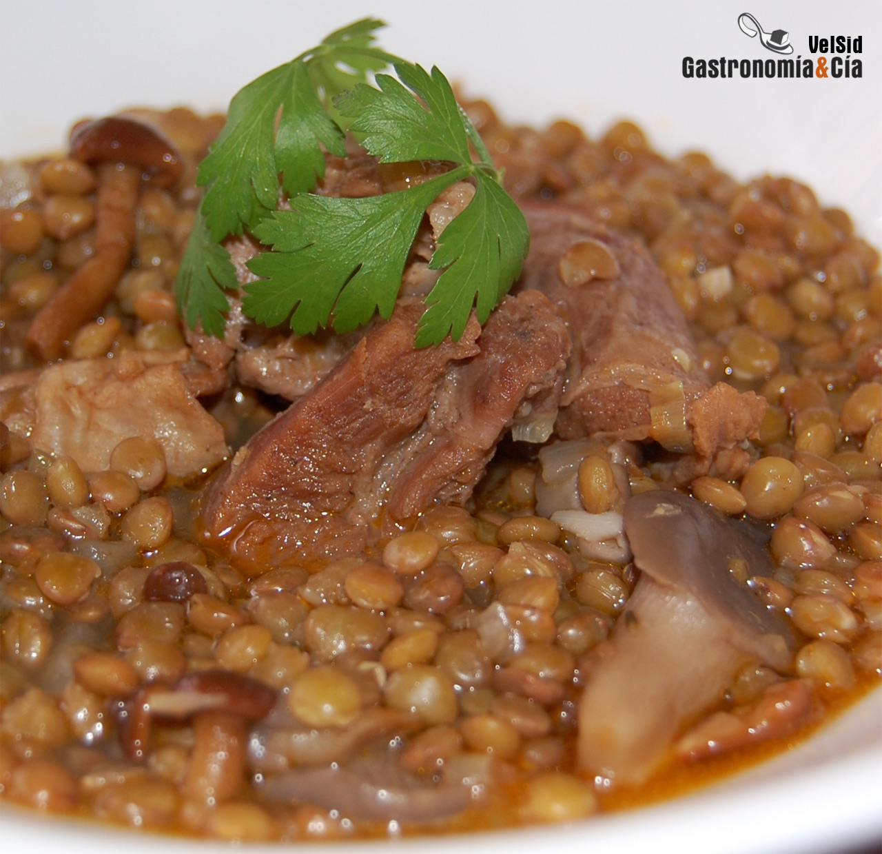 Ragú de lentejas con lechazo y setas