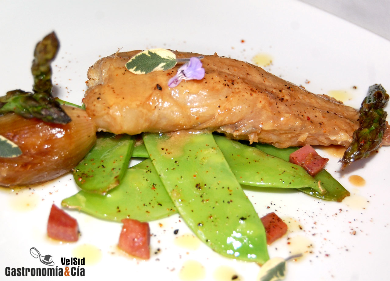 Rape al cava con tirabeques