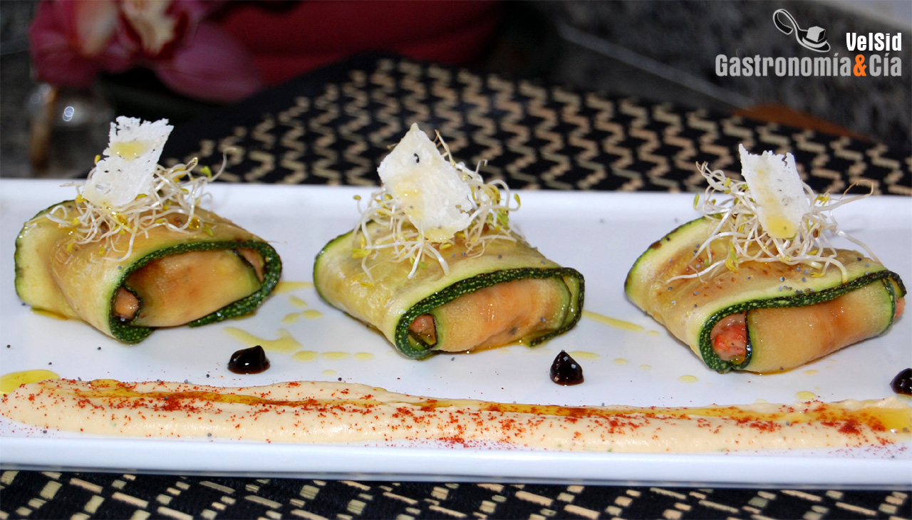 Raviolis de calabacín y longaniza fresca con hummus