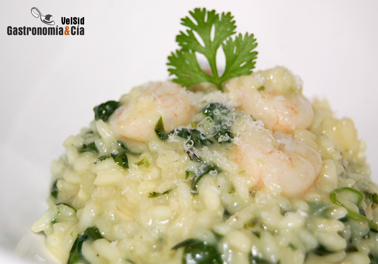 Risotto de gambas y espinacas