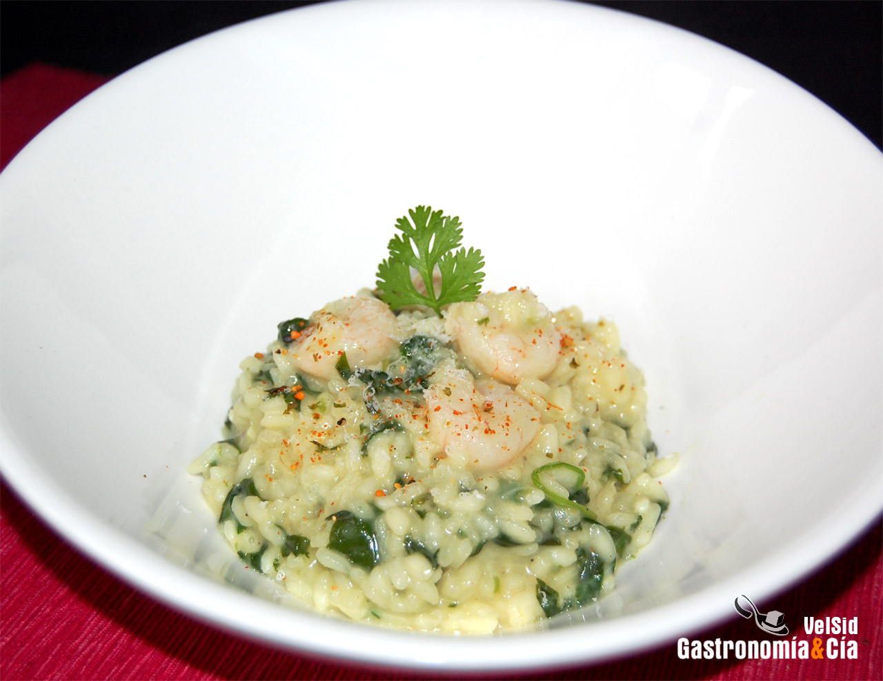 Risotto de gambas y espinacas