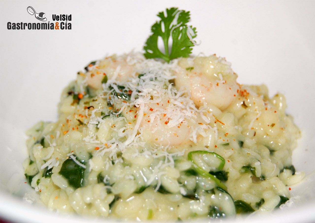 Risotto de gambas y espinacas