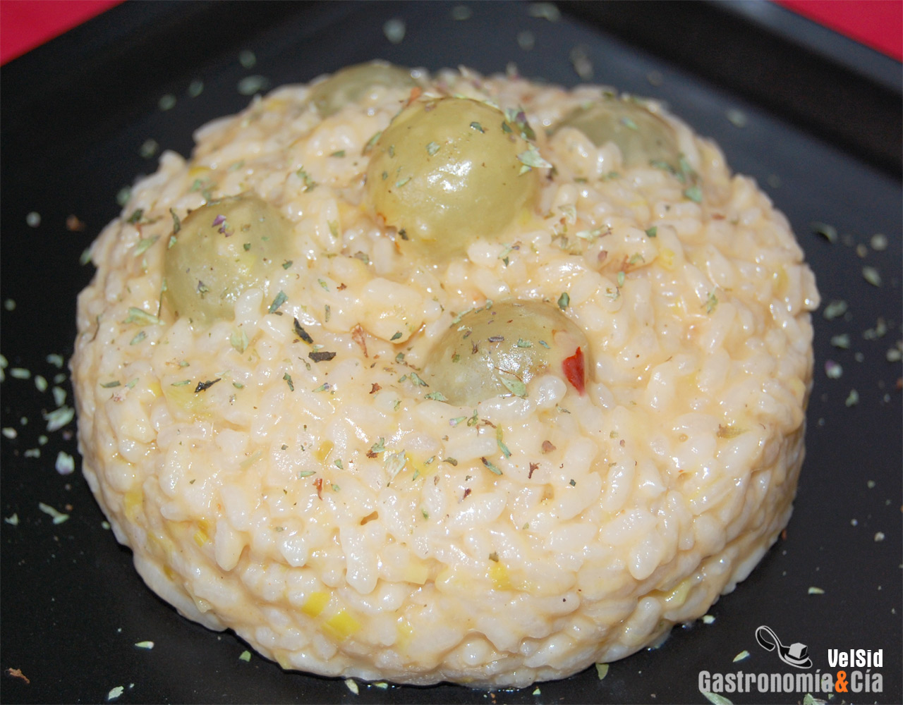 Risotto de queso y uvas
