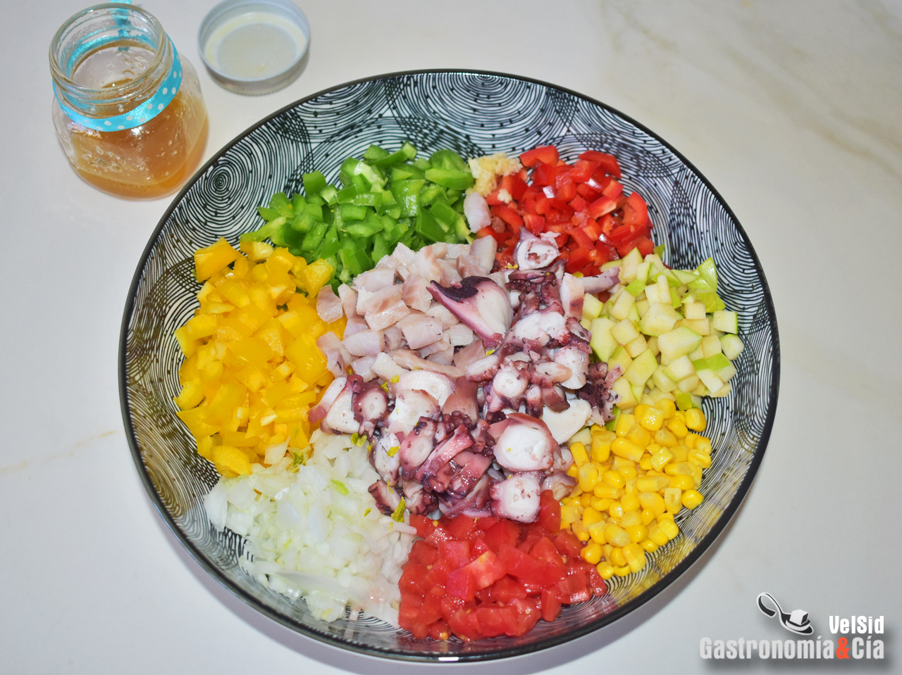 Salpicón de pulpo y anguila ahumad