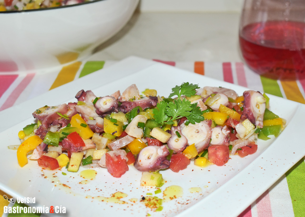 Salpicón de pulpo y anguila ahumad