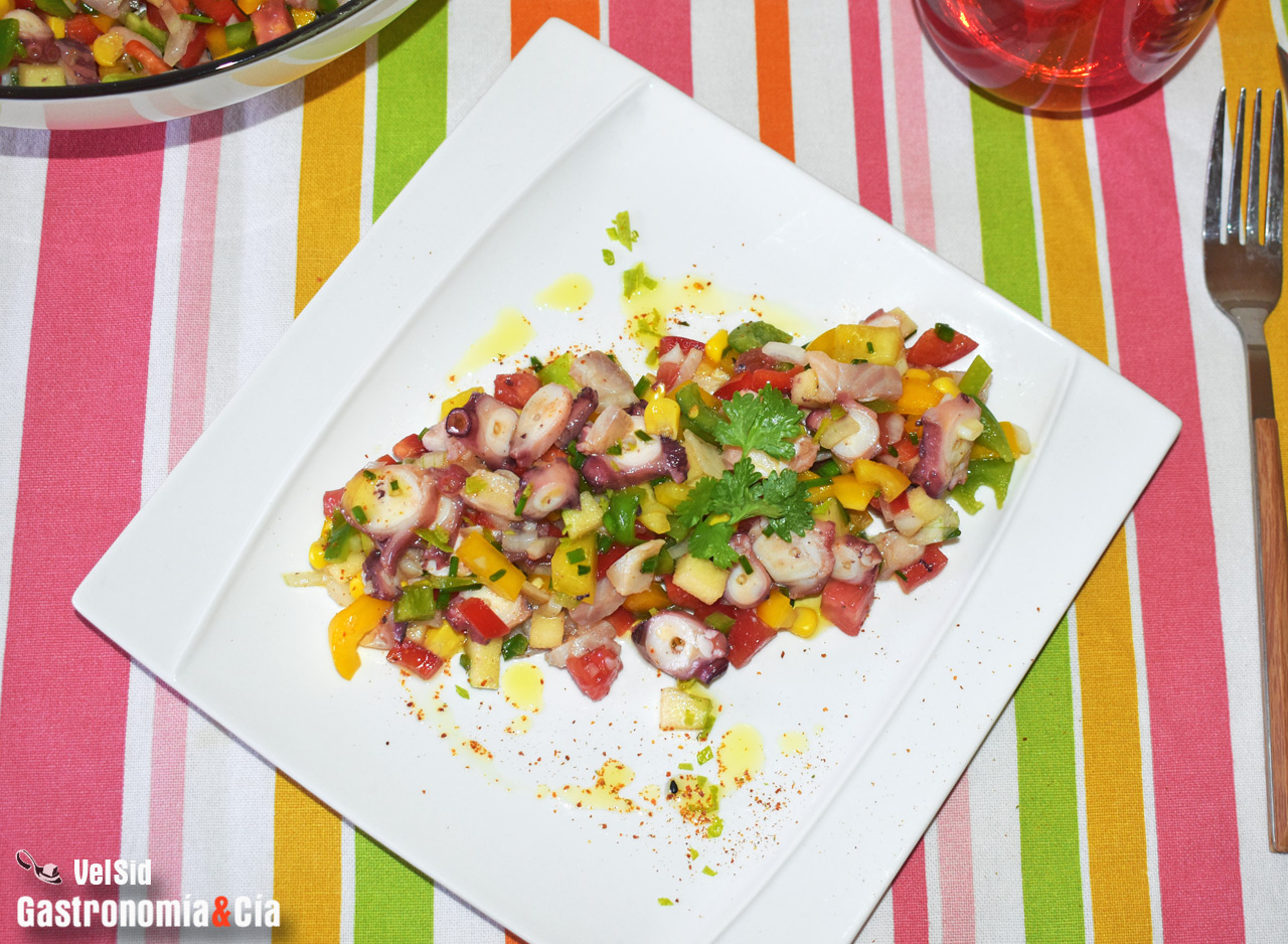 Salpicón de pulpo y anguila ahumad