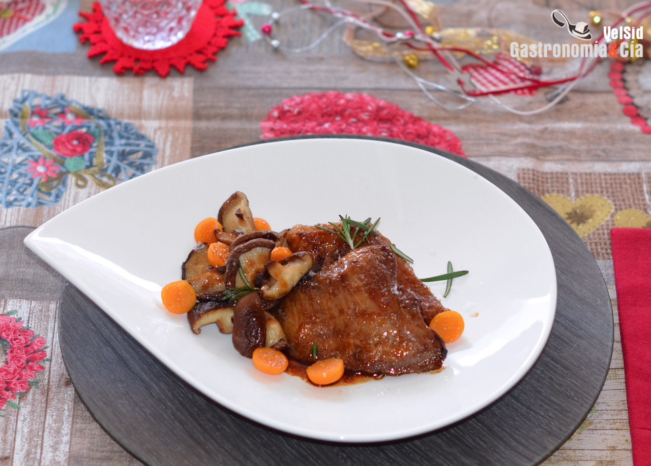 Secreto ibérico con soja, shiitake y miel