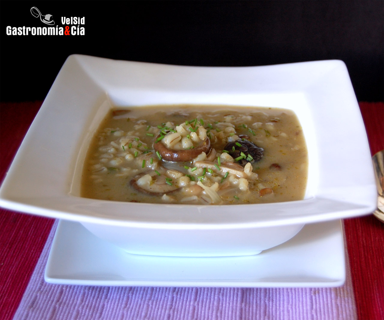 Sopa de cebada perlada y setas