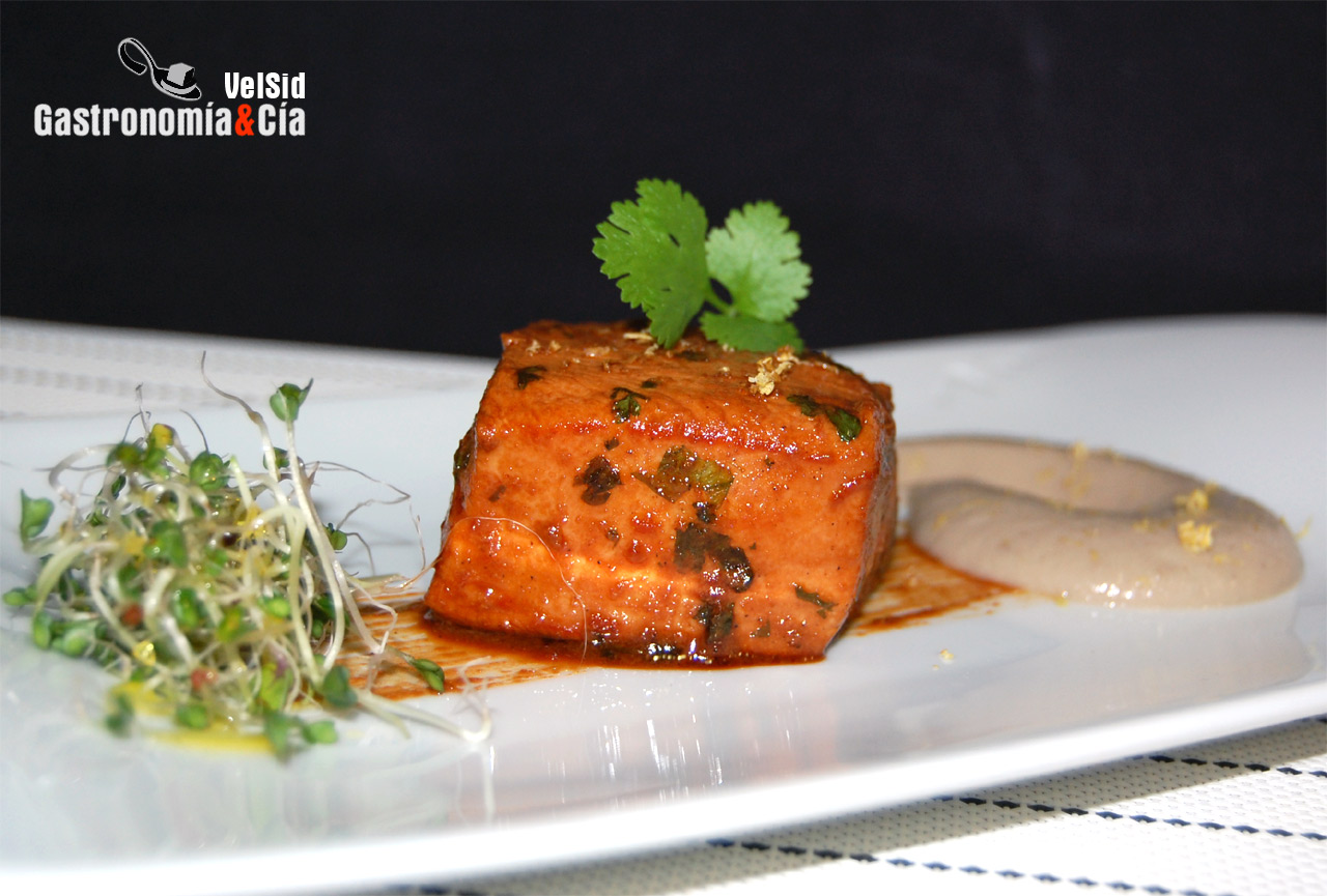 Receta de Pavo con soja y cremoso de berenjena