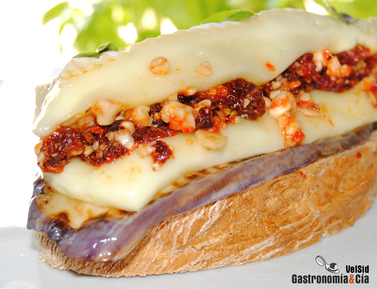 Brie relleno de tomate, pimiento y avellanas