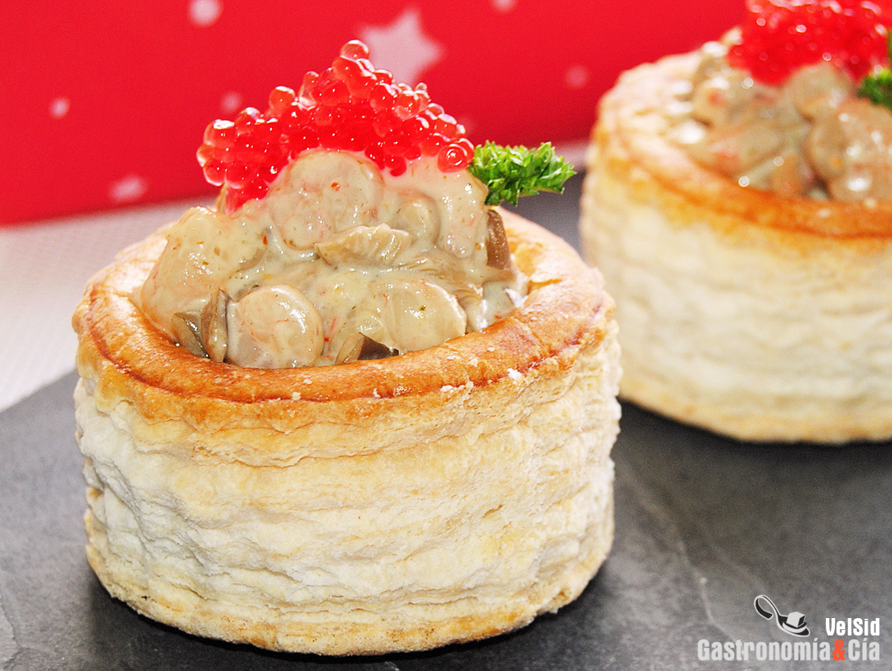 Volován relleno de gambas y setas