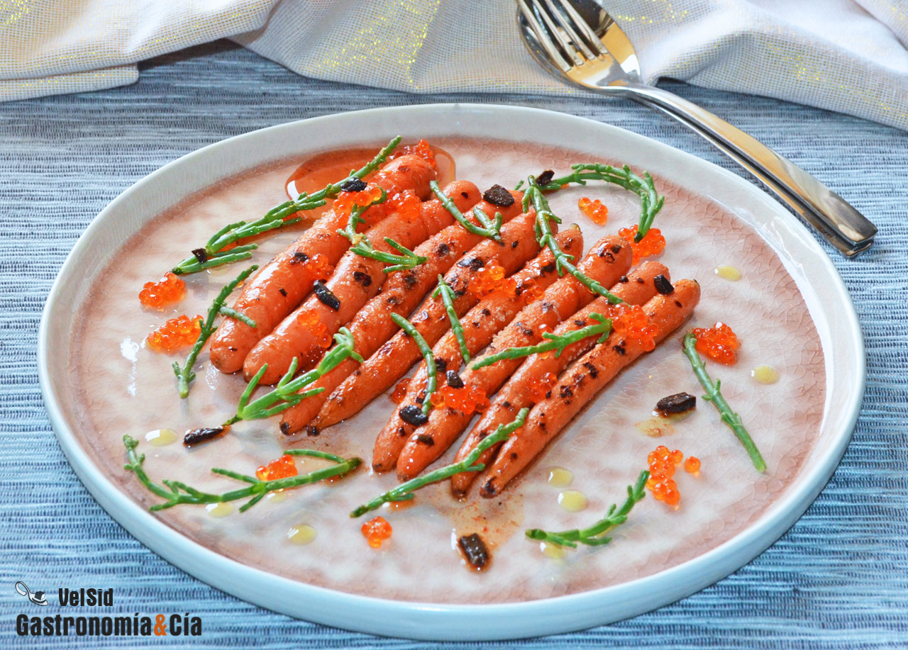Zanahorias baby a la parrilla con salicornia, huevas de