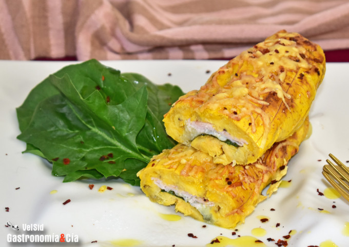 Plátano macho relleno con pavo ahumado y queso