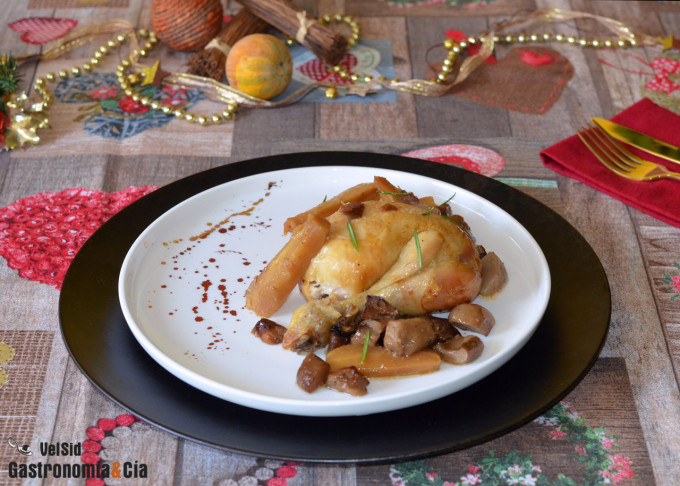 Pollo al horno con boletus y chirivía