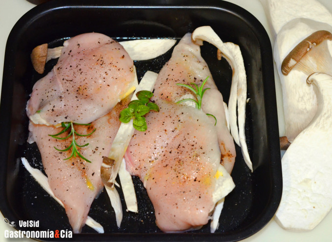 Pechuga de pollo con seta de cardo y romero