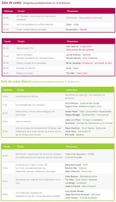 Feria Internacional Vinum Nature 2014. Programa
