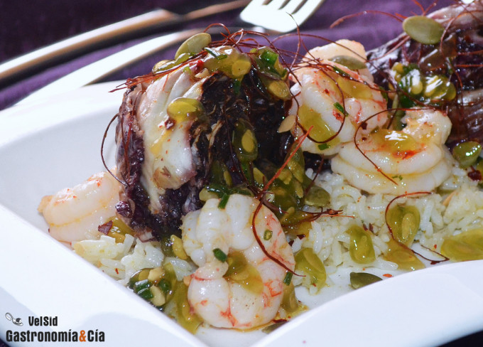 Achicoria roja a la parrilla con gambas y vinagreta de 