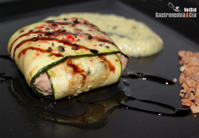 Ravioli de calabacín relleno de setas y foie gras