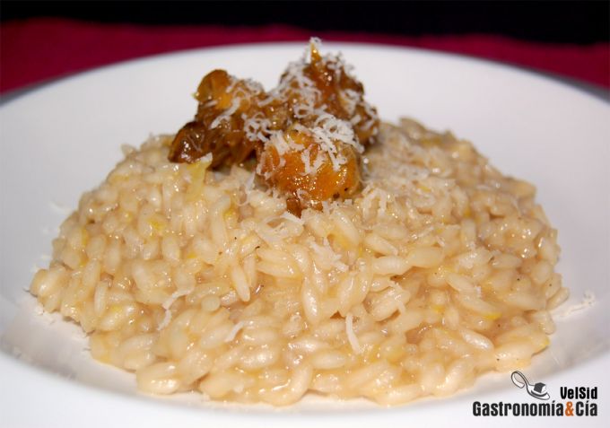 Risotto con corazones de alcachofa glaseados