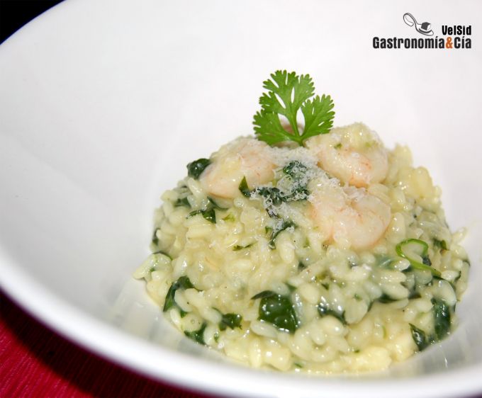 Risotto de gambas y espinacas