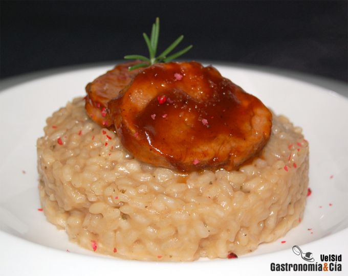Risotto con solomillo barbacoa a la miel