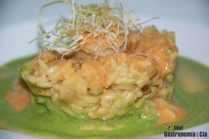Risotto con calabacines y vieiras