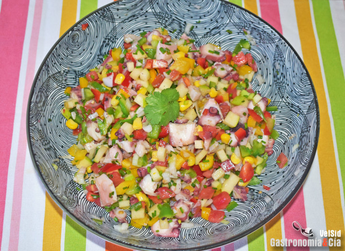 Salpicón de pulpo y anguila ahumad