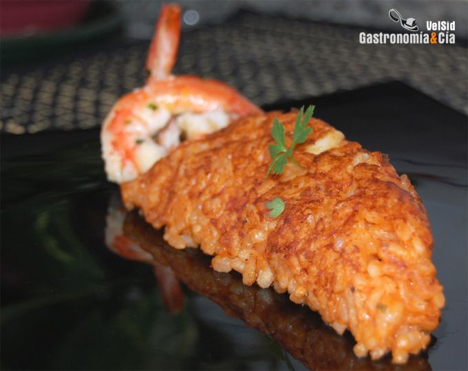 Arroz socarrat con sepia y langostinos
