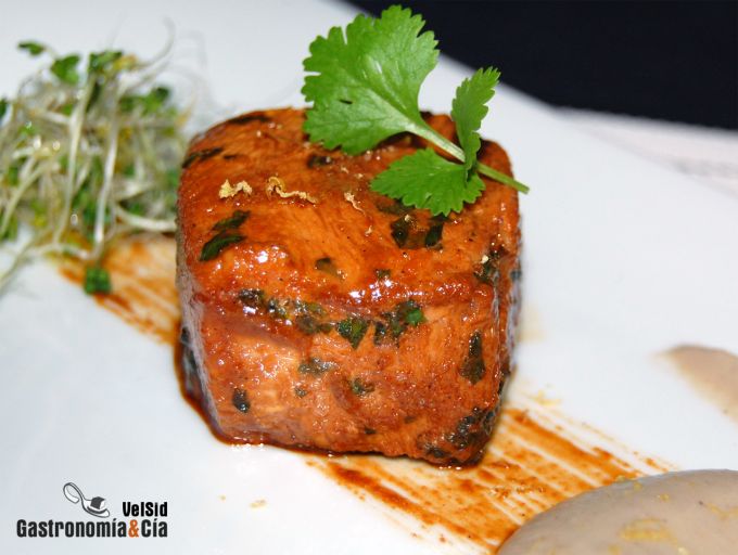 Receta de Pavo con soja y cremoso de berenjena