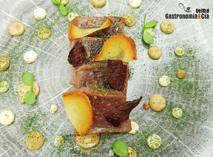 Tataki de atún con dúo de mahonesa y plancton marino