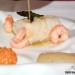 Bacalao con gambas, berenjena y romesco