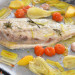 Corvina con cherry y vinagreta de berenjena