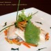 Lubina poché con verduras y aire de espinaca