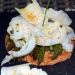 Pincho de espárragos y carpaccio de sepia con parmesano