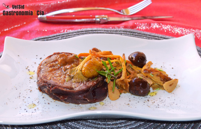 Receta de Tournedó con cecina y su guarnición de castañ