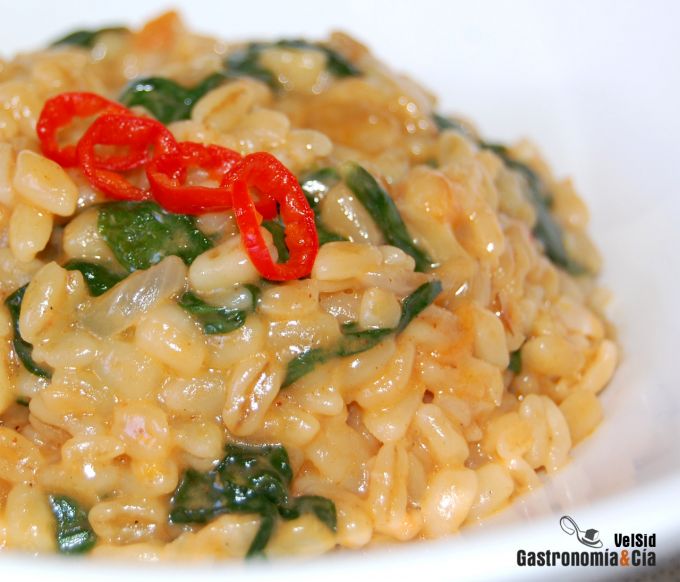 Receta de Trigo tierno con espinacas y queso tetilla