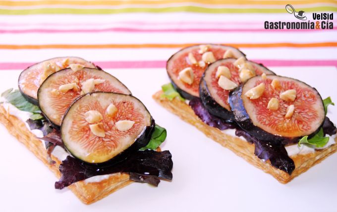 Hojaldre con brevas, queso y avellanas