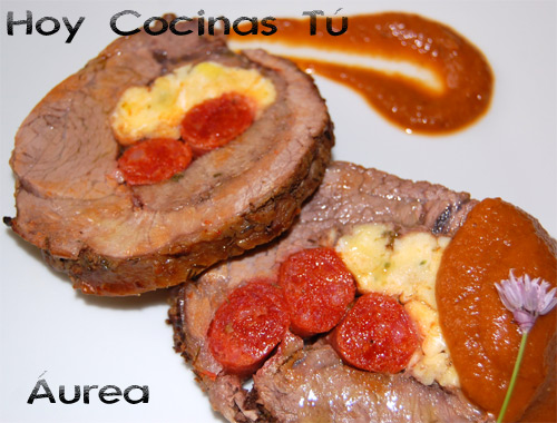 Ternera rellena salsa verduras